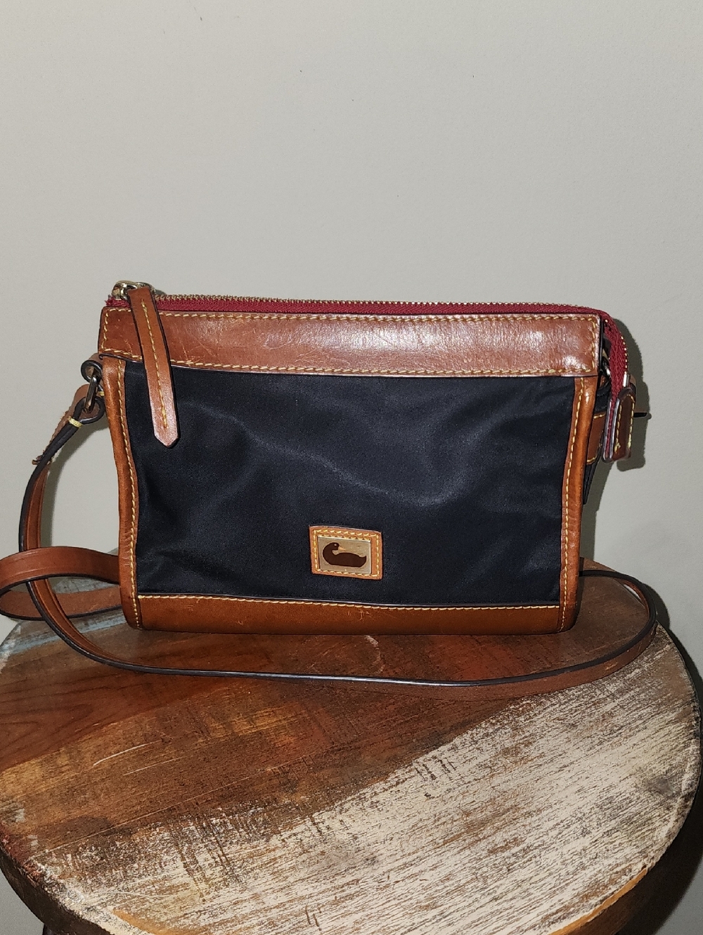 Dooney & Bourke Black and Brown Leather-Trim Nylon Messenger Crossbody Purse